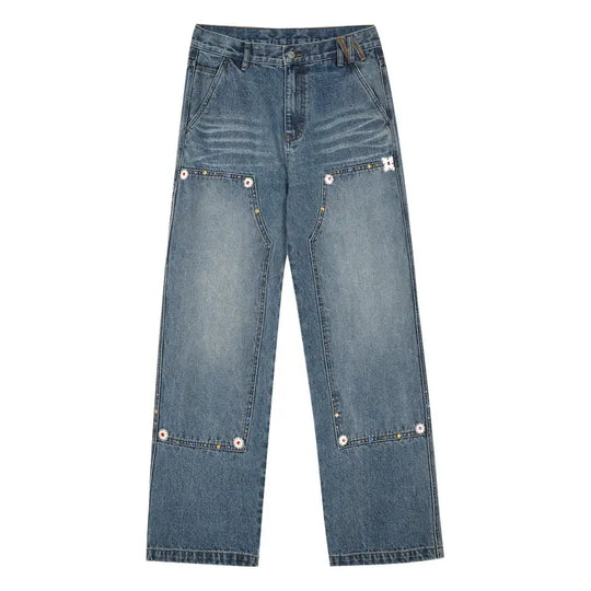 MEDM Gemstone Studded Double Knee Washed Jeans | Face 3 Face