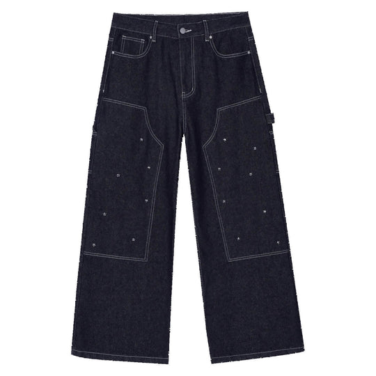 MEDM Star Studded Double Knee Baggy Jeans | Face 3 Face