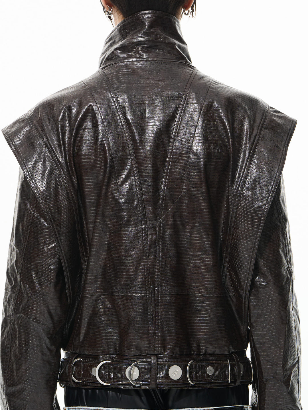 BLIND NO PLAN Crocodile Pattern Metal Belt Faux Leather Jacket | Face 3 Face