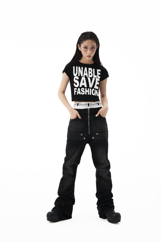 KARMANISTIC Rivet Zipper Fly Washed Flared Jeans | Face 3 Face