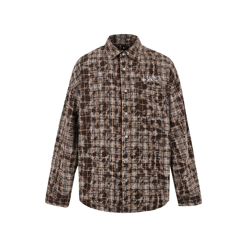 1807 Tie Dye Plaid Long Sleeve Shirt | Face 3 Face