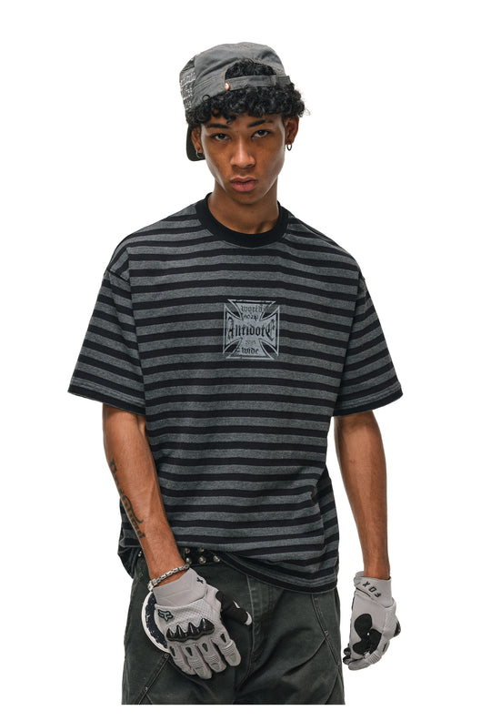 ANTIDOTE Cross Printed Striped Tee | Face 3 Face