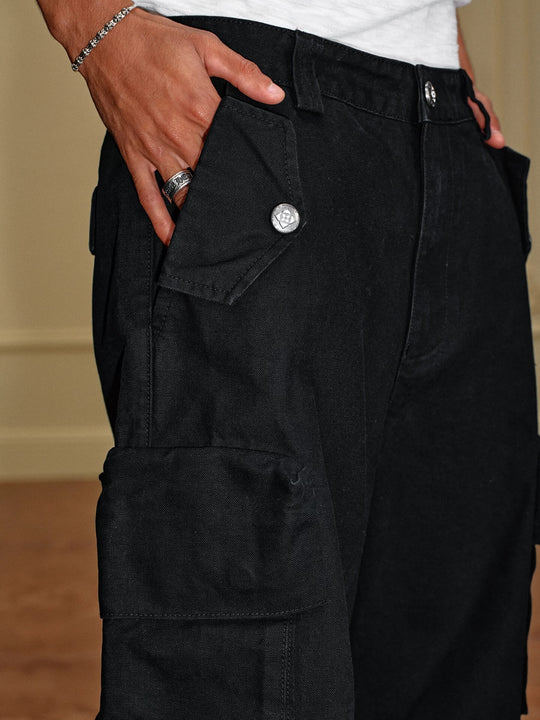 YADcrew Washed Double Pocket Wide Leg Cargo Pants | Face 3 Face