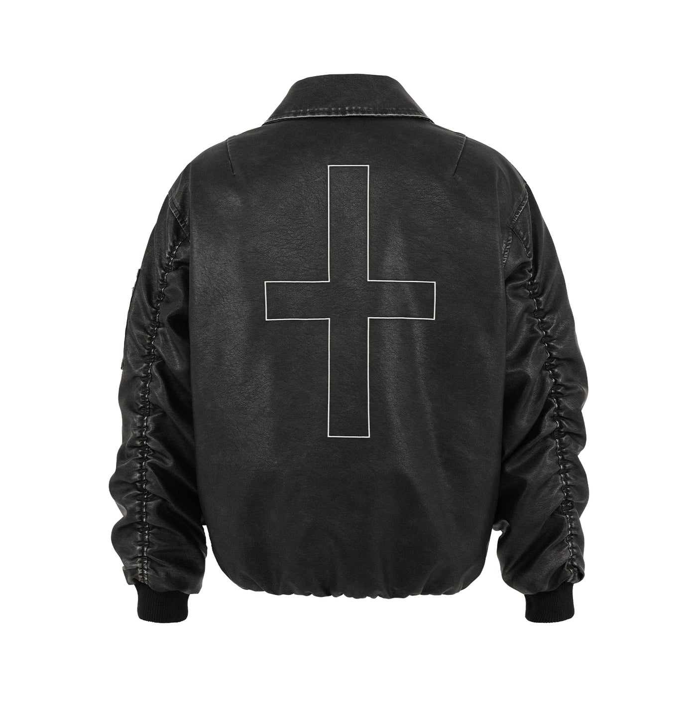 UNDERWATER Cross Embroidered Down Leather Bomber Jacket MA-1