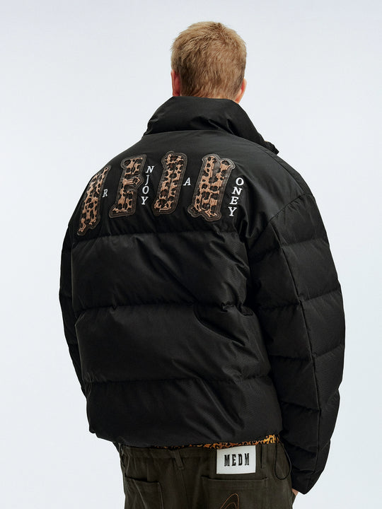 MEDM Leopard Collar Logo Patch Down Jacket | Face 3 Face