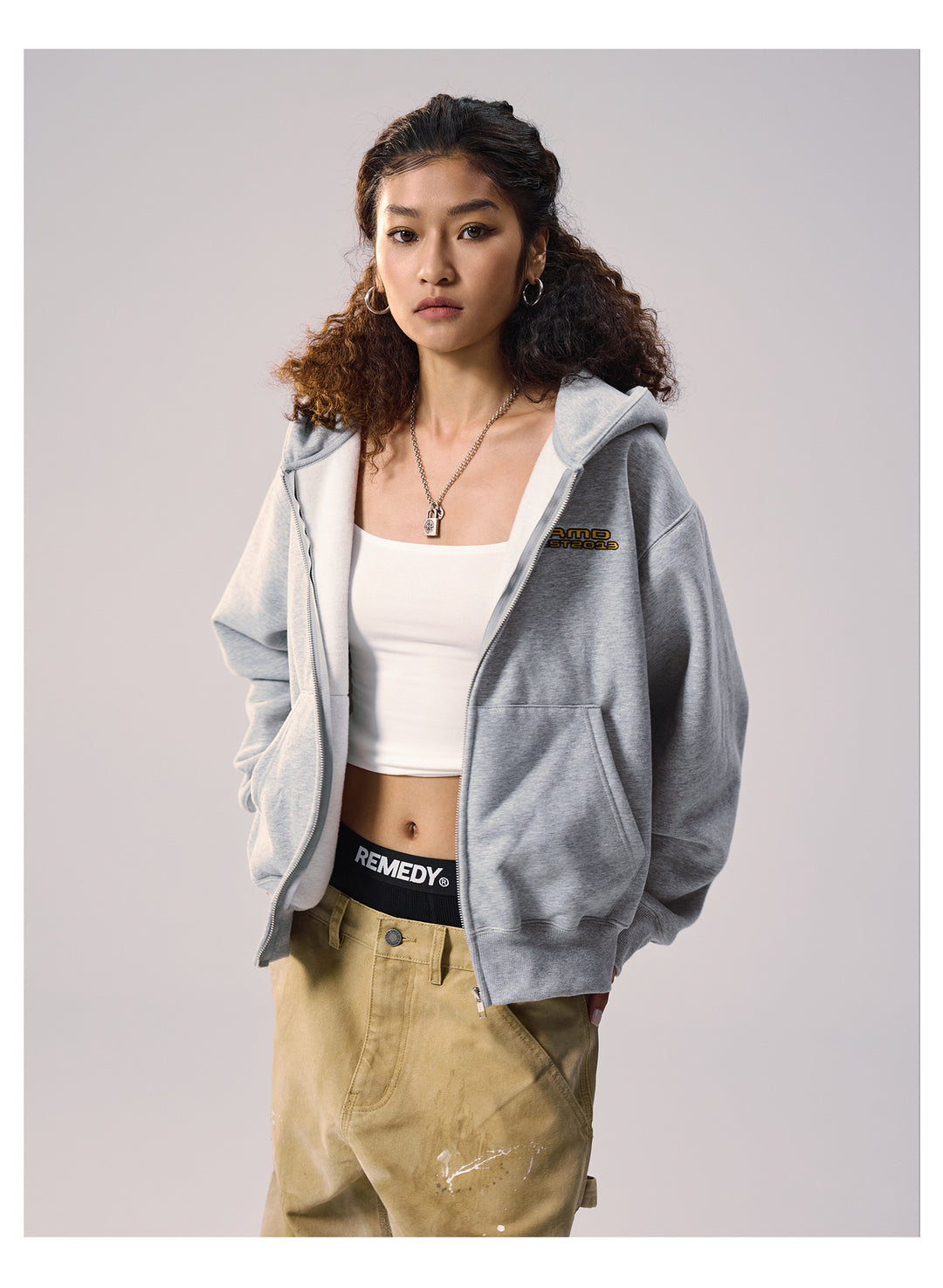 Remedy Terry Embroidery Zip Up Hoodie | Face 3 Face