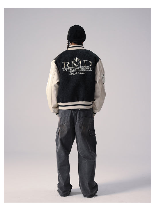 Remedy RMD Pearl Embroidered Leather Varsity Jacket | Face 3 Face