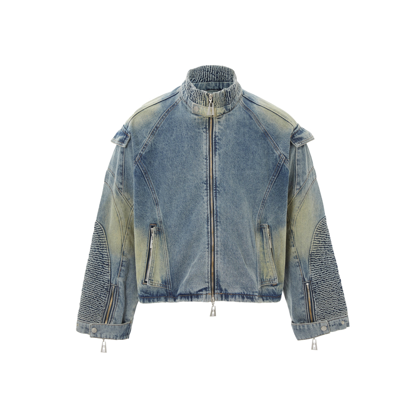 STEEPC NOLM Heavy Washed Pleated Denim Jacket | Face 3 Face