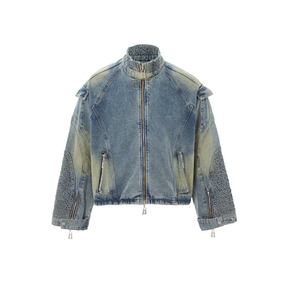 STEEPC NOLM Heavy Washed Pleated Denim Jacket | Face 3 Face