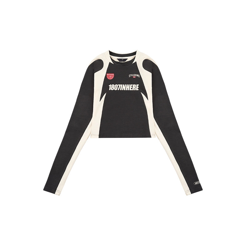 1807 Colorblock Cropped Slim Football Long Sleeve Tee | Face 3 Face