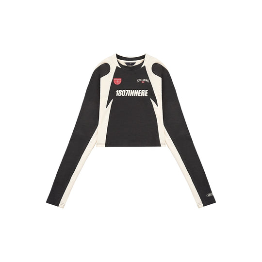 1807 Colorblock Cropped Slim Football Long Sleeve Tee | Face 3 Face