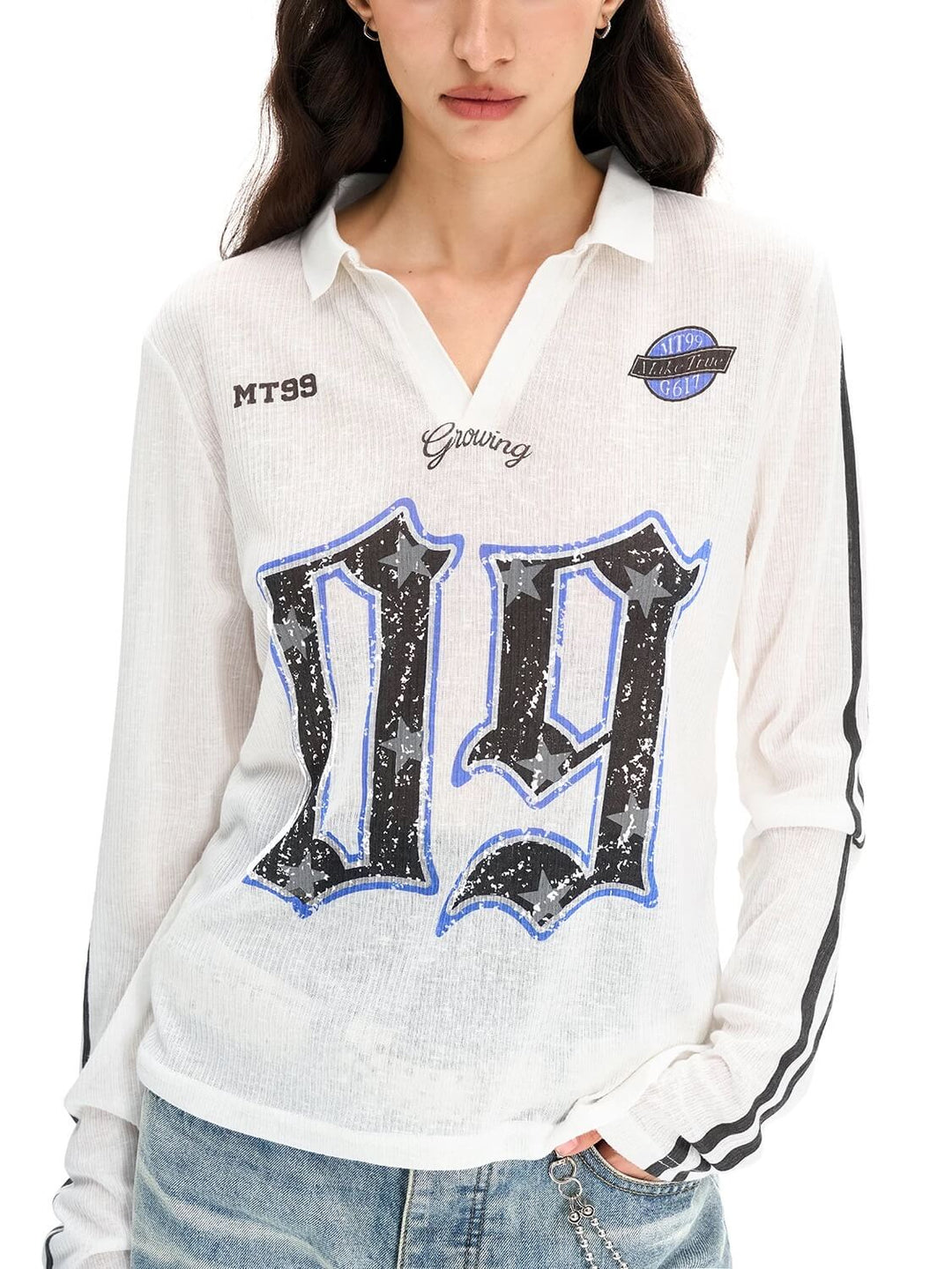 F3F Select Numbering Stripe Sleeve Mesh Long Sleeve Polo Jersey | Face 3 Face