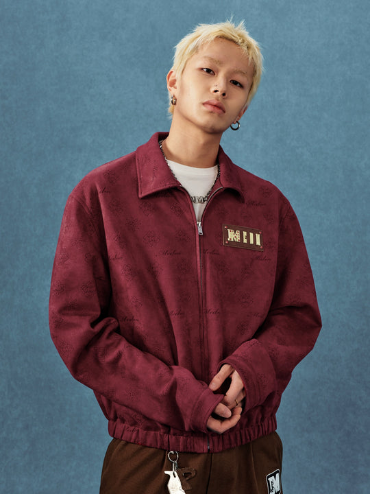 MEDM Leather Logo All-Over Monogram Suede Jacket | Face 3 Face