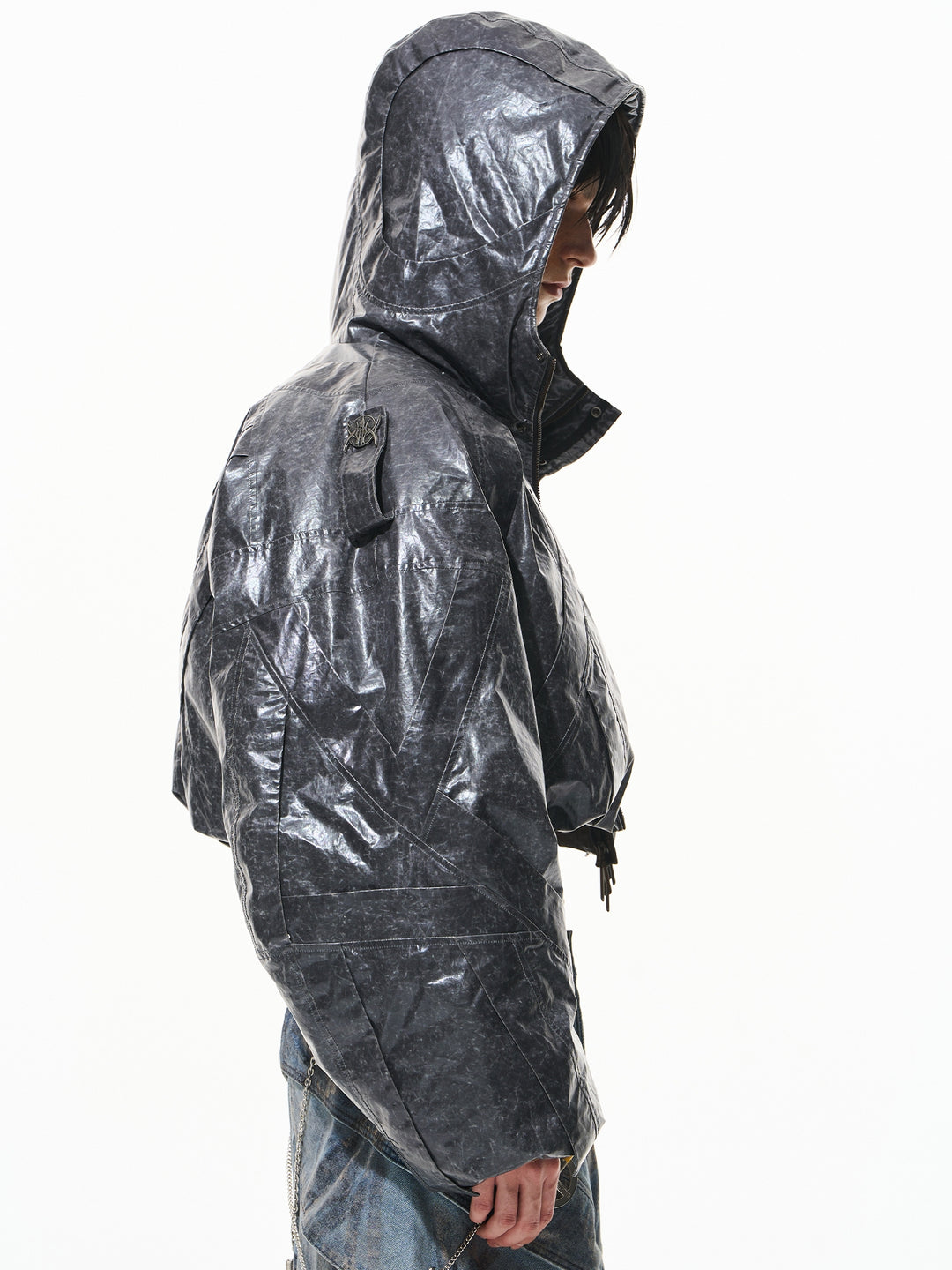BLIND NO PLAN Wrinkled Hooded Short Bomber Jacket | Face 3 Face