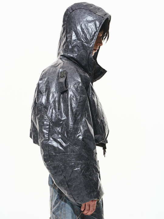 BLIND NO PLAN Wrinkled Hooded Short Bomber Jacket | Face 3 Face