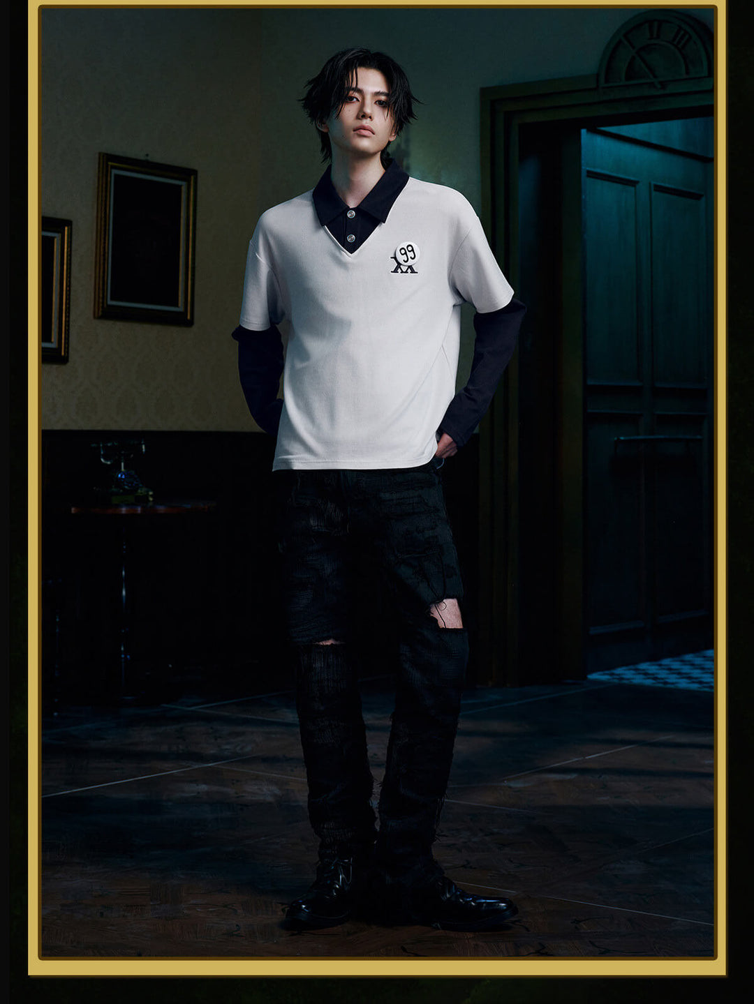 MEDM × HUNTER×HUNTER Killua Layered Long Sleeve Polo Shirt | Face 3 Face