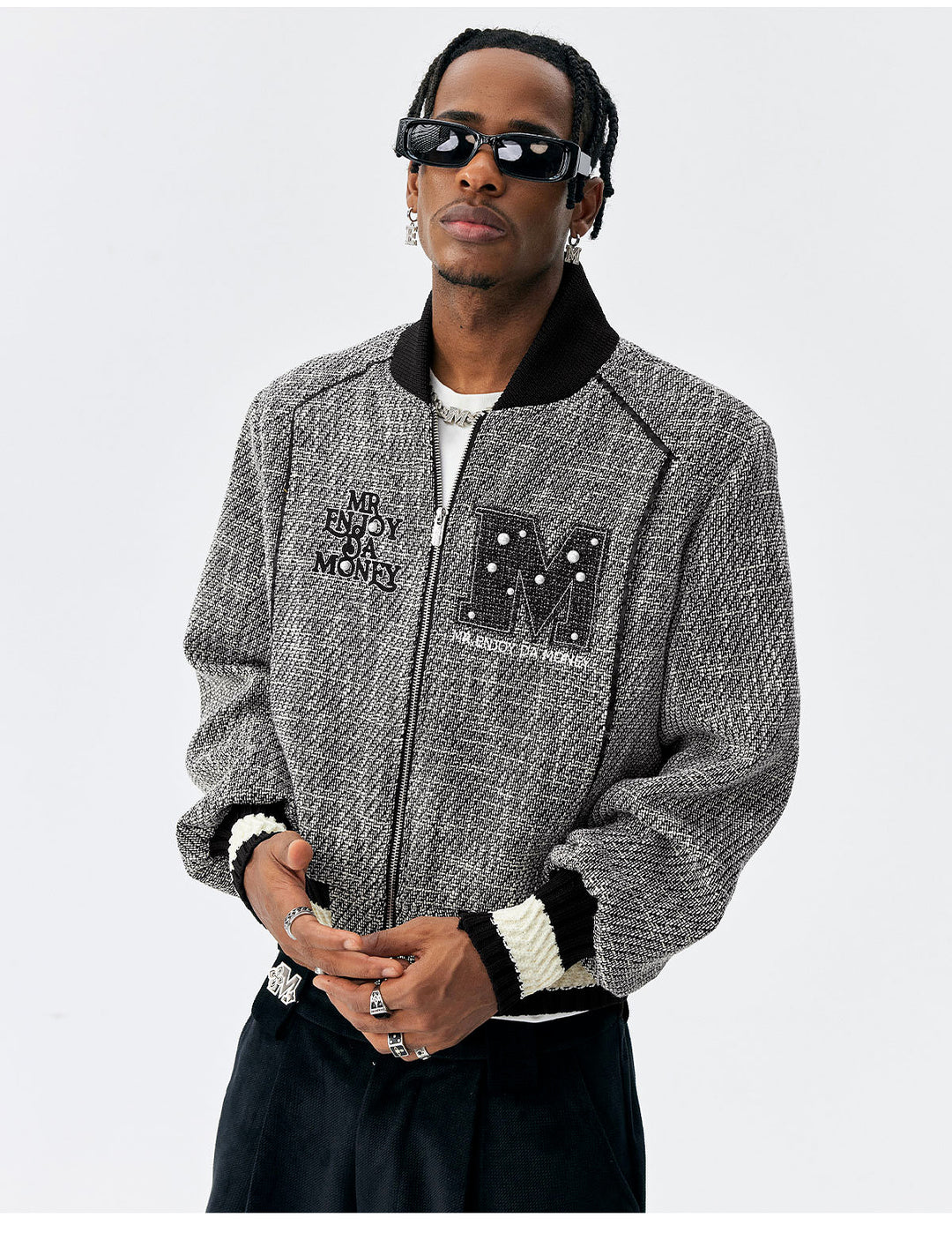 MEDM Pearl Tweed Short Varsity Jacket | Face 3 Face