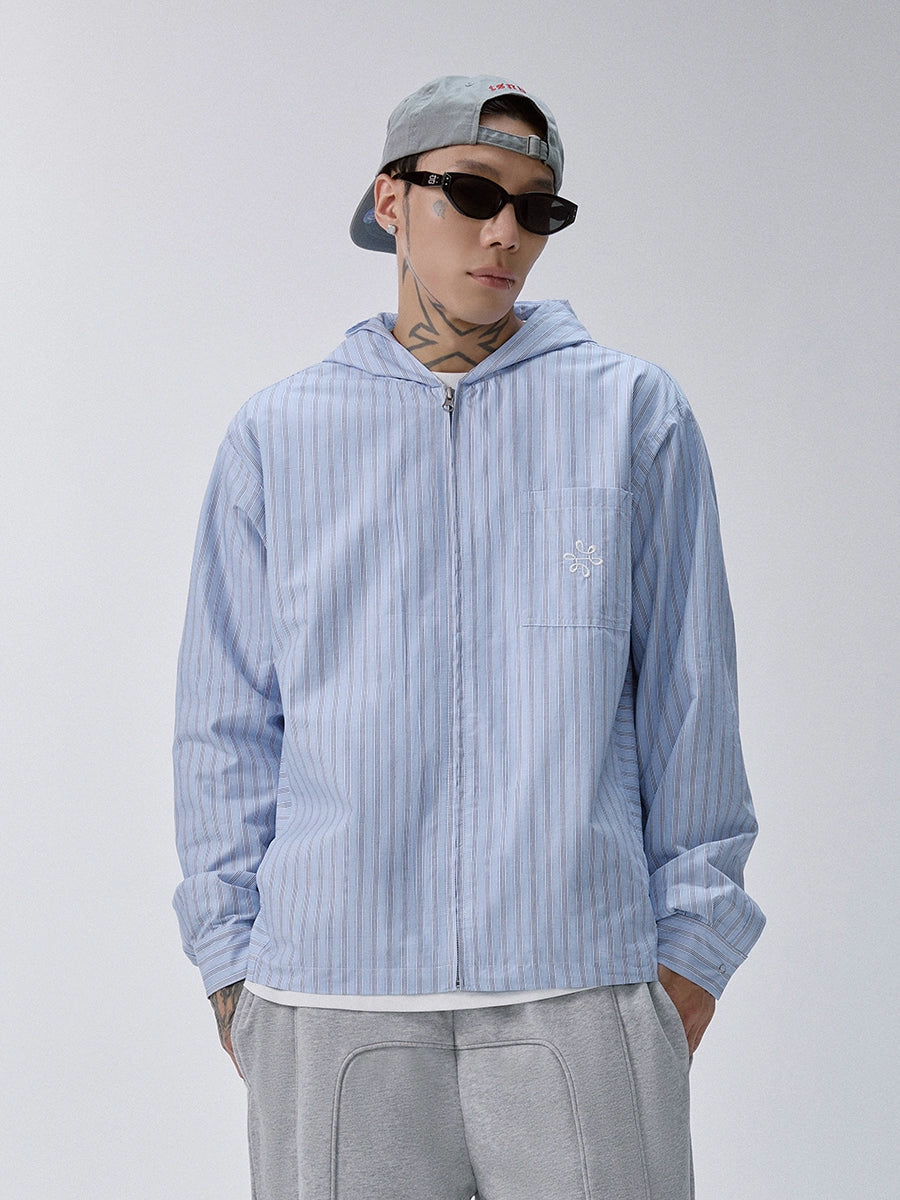 F2CE Striped Zip Up Hooded Shirt Jacket | Face 3 Face
