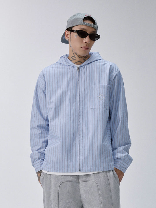 F2CE Striped Zip Up Hooded Shirt Jacket | Face 3 Face