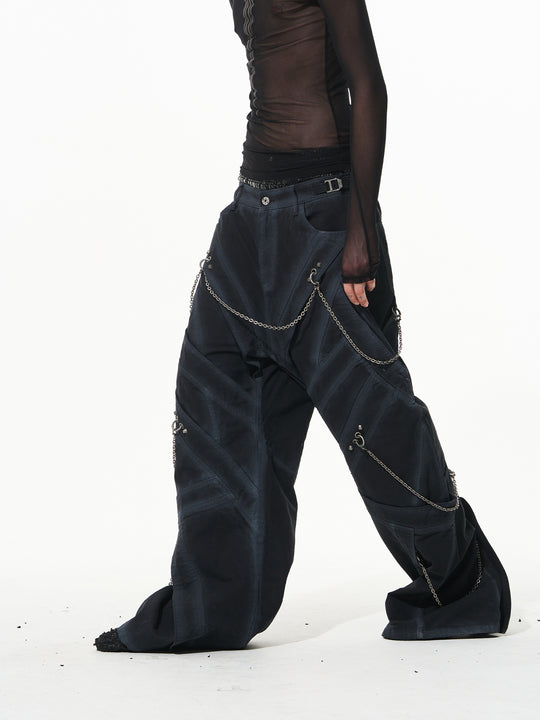 Streetwear baggy pants | Chain Washed Work Patchwork Baggy Pants | Face 3 Face