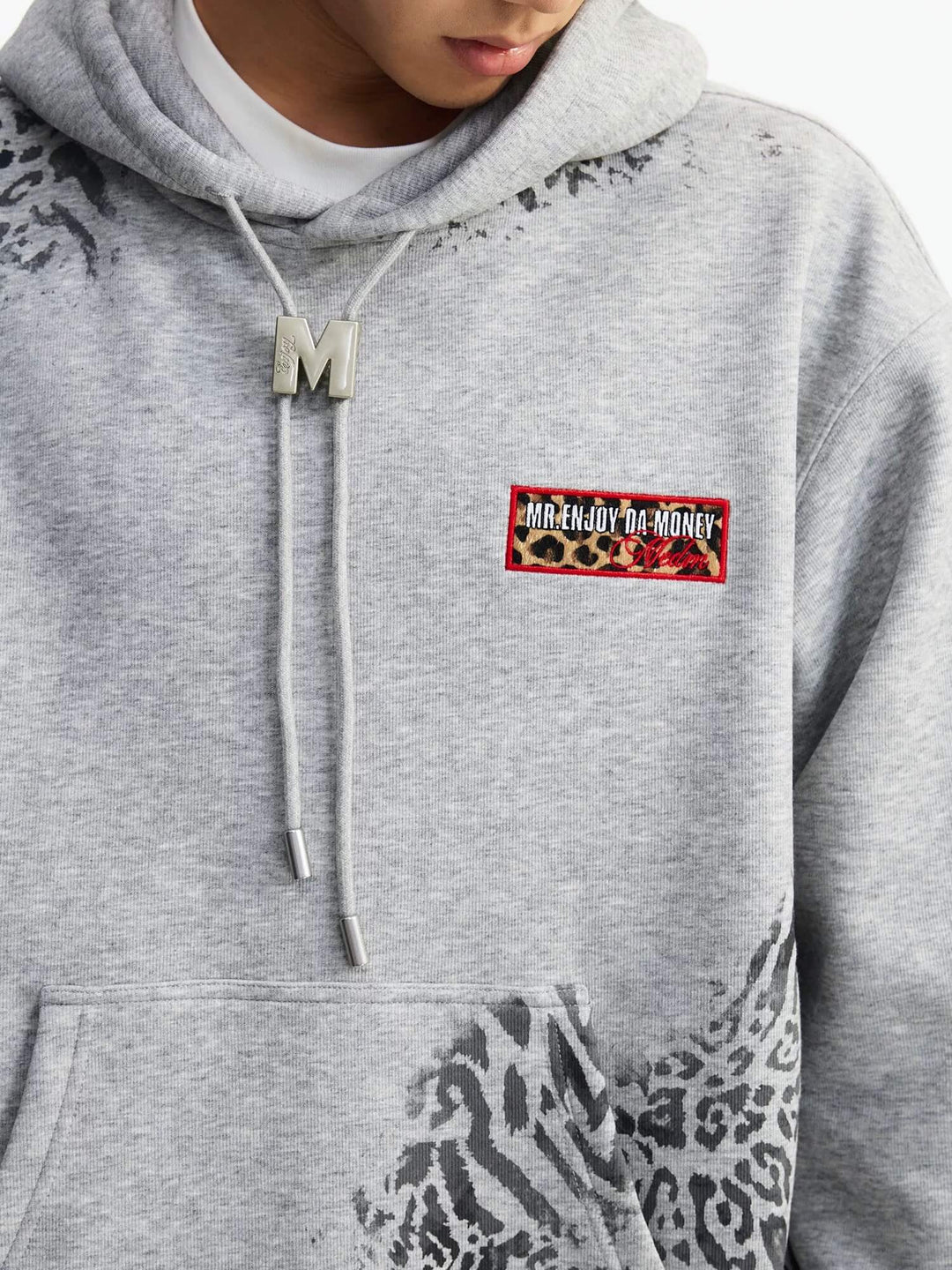 MEDM Leopard Print M Buckle Drawstring Hoodie | Face 3 Face