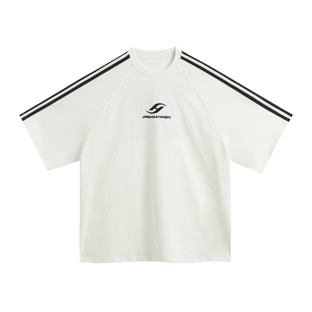 JHYQ Striped Shoulder Logo Printing Tee