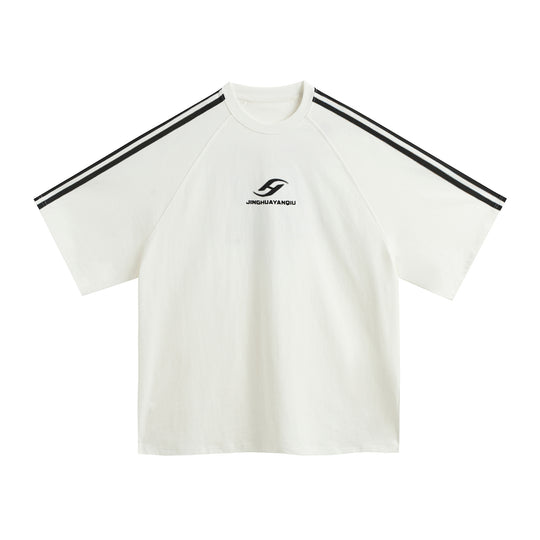 JHYQ Striped Shoulder Logo Printing Tee