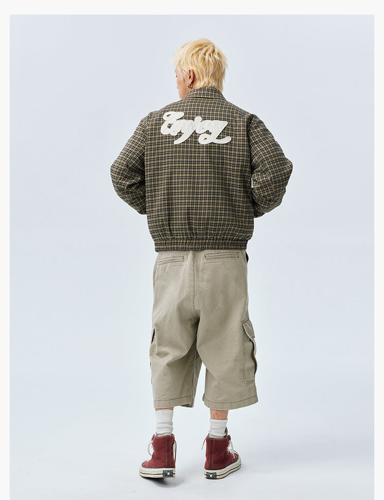 MEDM Plaid Quilted-Lined Leather Patch Track Jacket | Face 3 Face