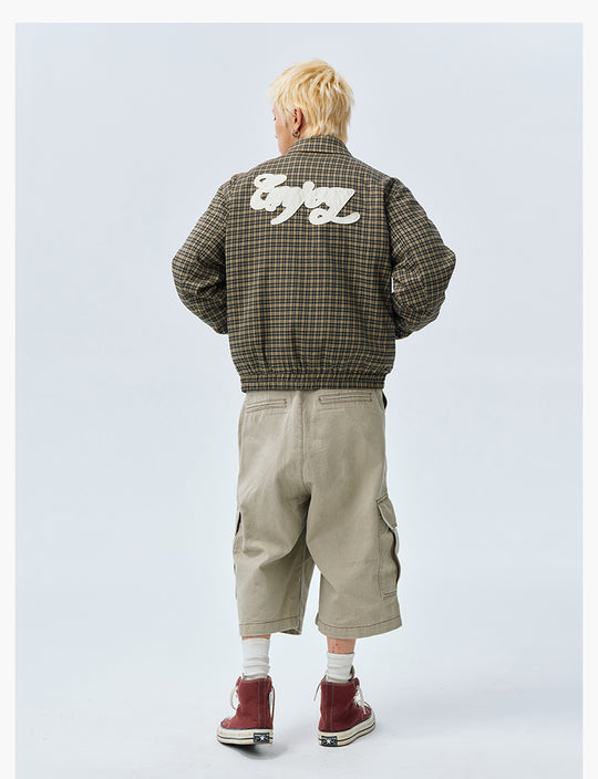 MEDM Plaid Quilted-Lined Leather Patch Track Jacket | Face 3 Face