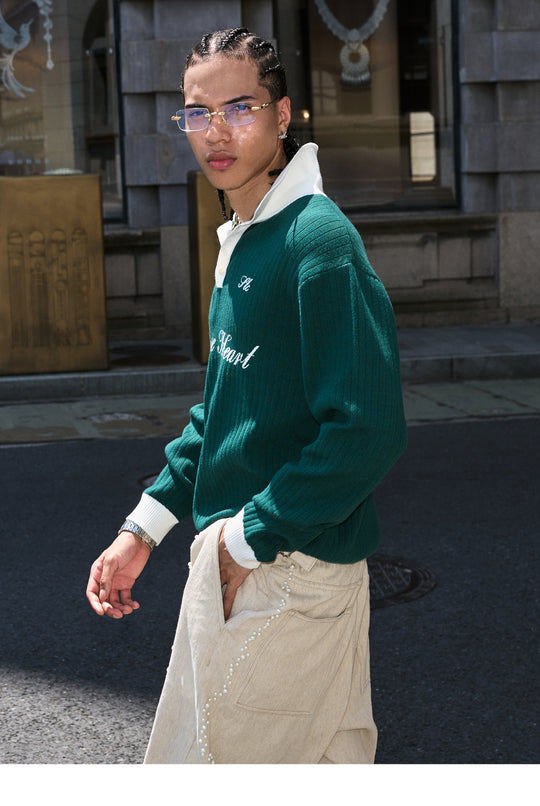 STEEPC Contrast Lapel Polo Knit Sweater | Face 3 Face