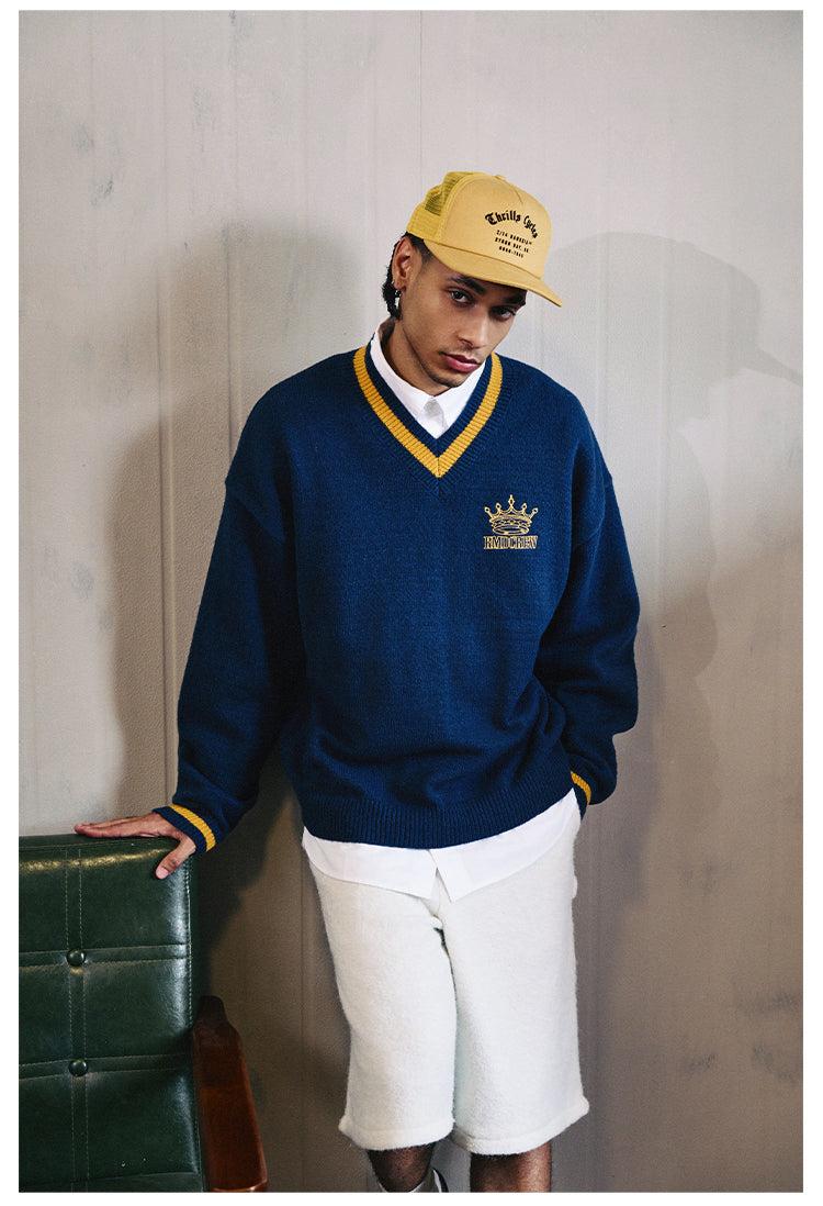 Remedy Embroidered V Neck Knit Sweater | Face 3 Face