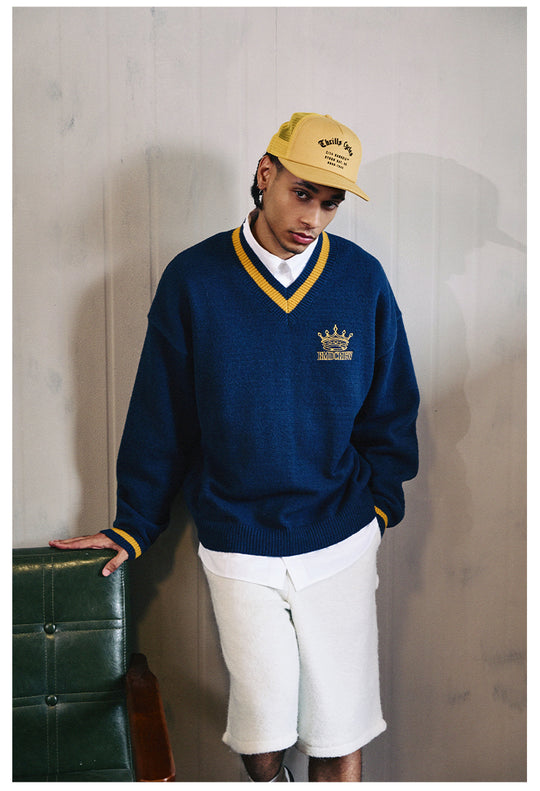 Remedy Embroidered V Neck Knit Sweater | Face 3 Face