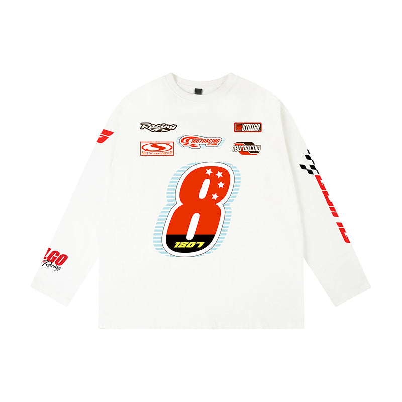 1807 Number 8 Racing Print Long Sleeve Tee | Face 3 Face