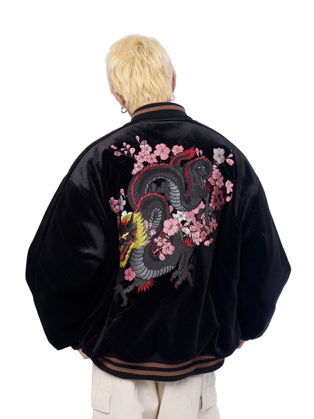 AFGK Dragon Embroidery Velvet Quilted Souvenir Jacket | Face 3 Face