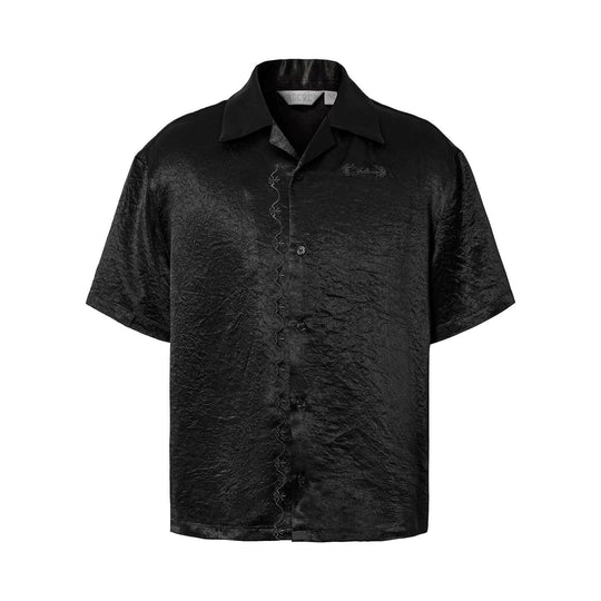 YADcrew Satin Embroidered Cuban Collar Short Sleeve Shirt | Face 3 Face