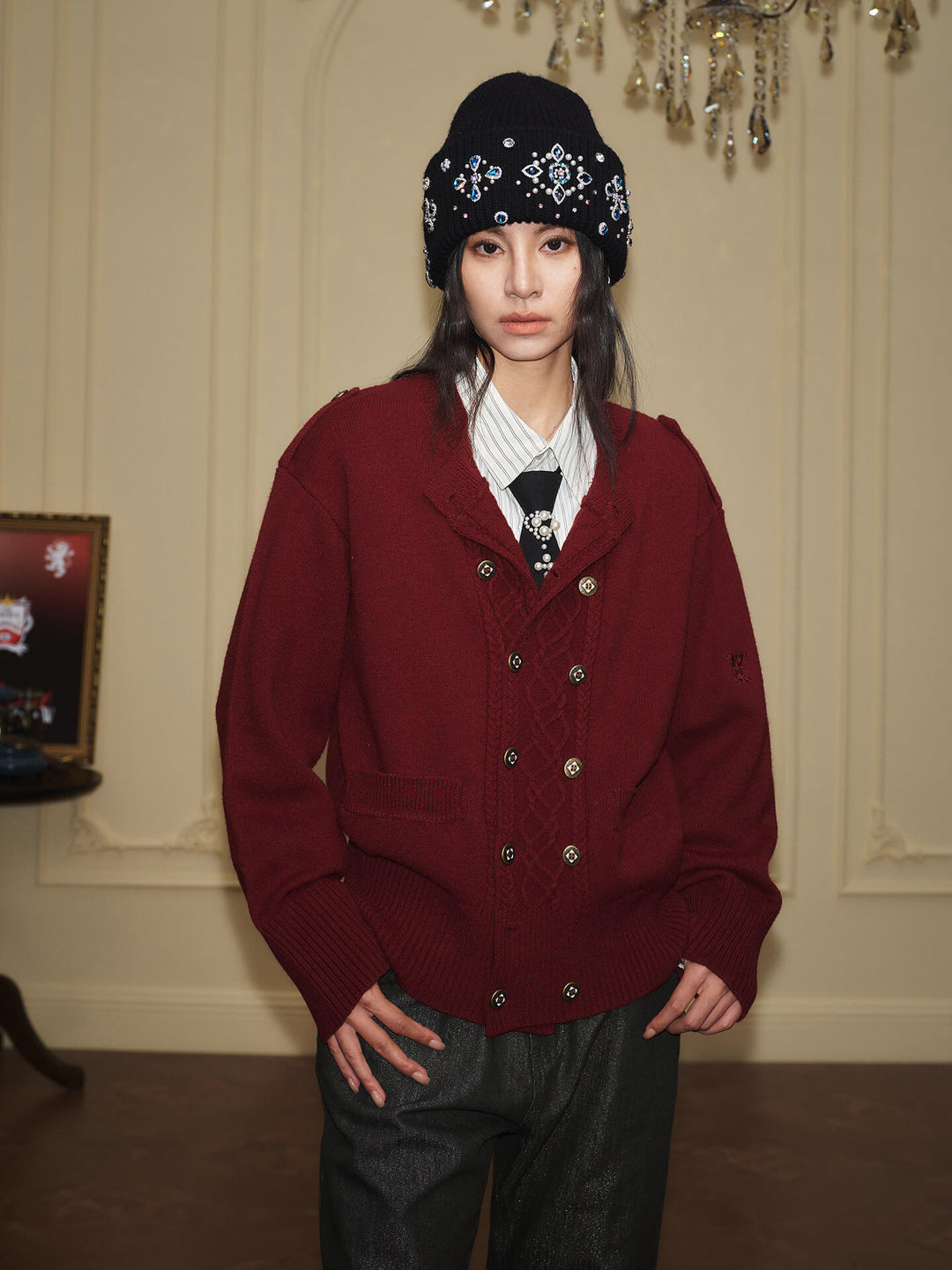 YADcrew Double Breasted Metal Button Cable Knit Cardigan | Face 3 Face