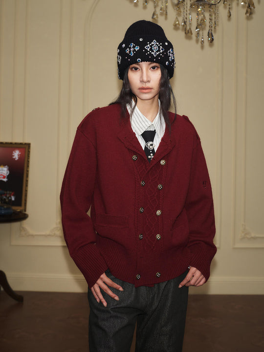 YADcrew Double Breasted Metal Button Cable Knit Cardigan | Face 3 Face