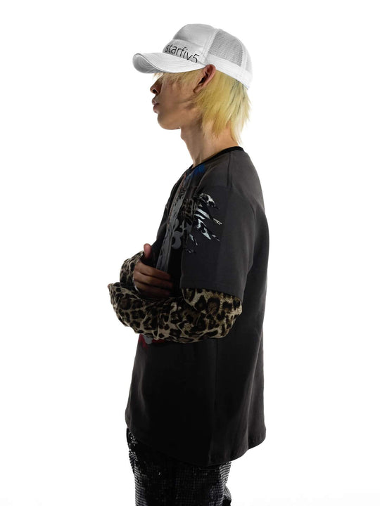 Night Lab Lion Graphic Layered Leopard Sleeve Tee | Face 3 Face