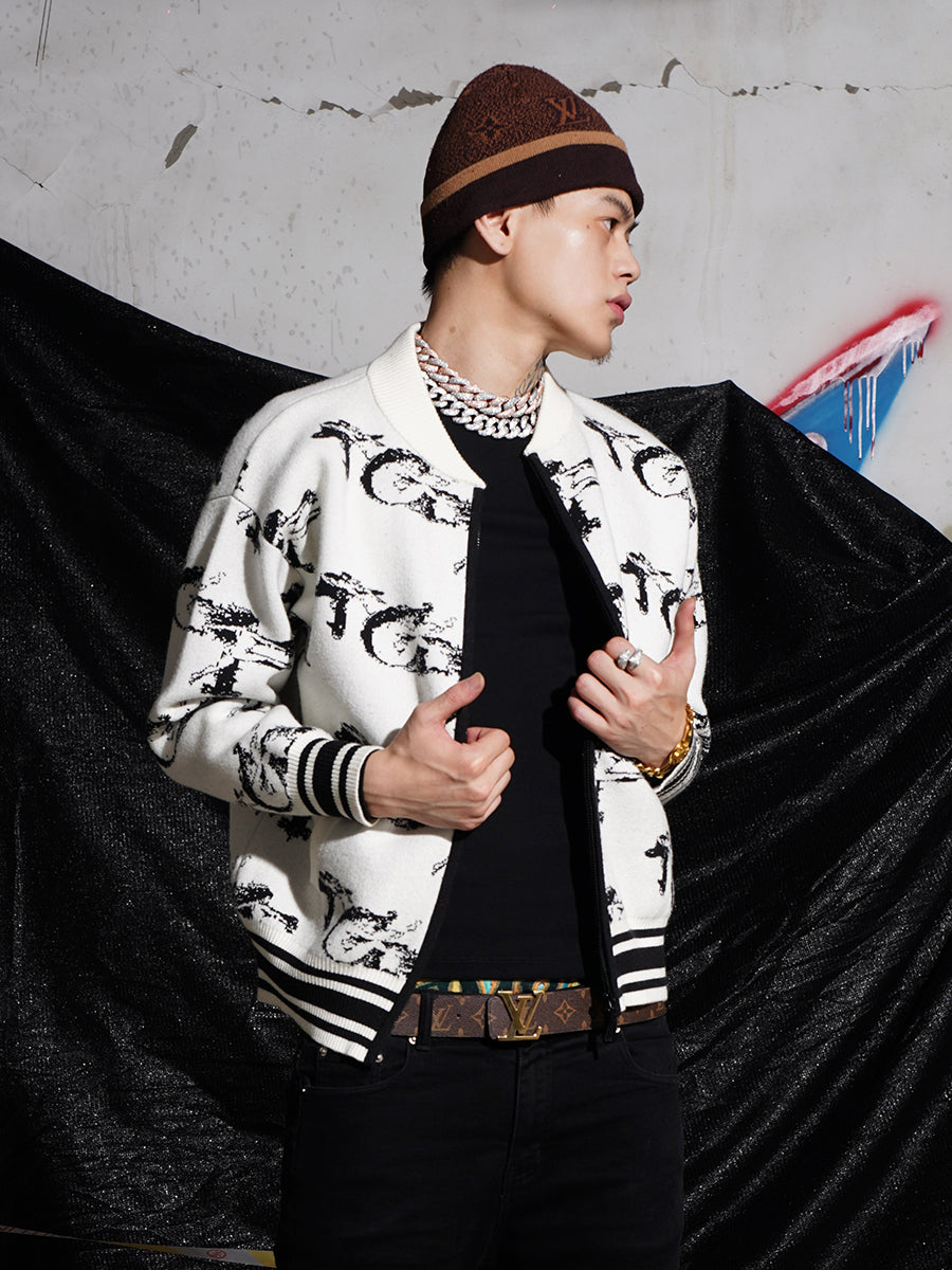 TGFCLUB Jacquard Zip Up Knit Jacket | Face 3 Face