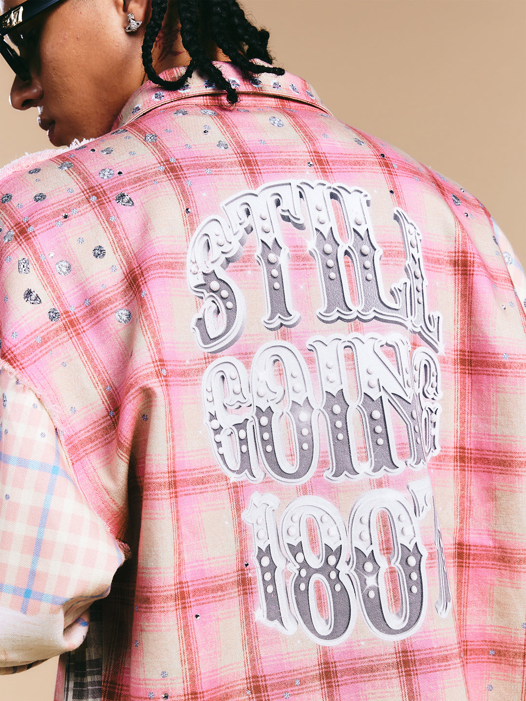 1807 Swarovski Crystal Diamond Plaid Long Sleeve Shirt | Face 3 Face