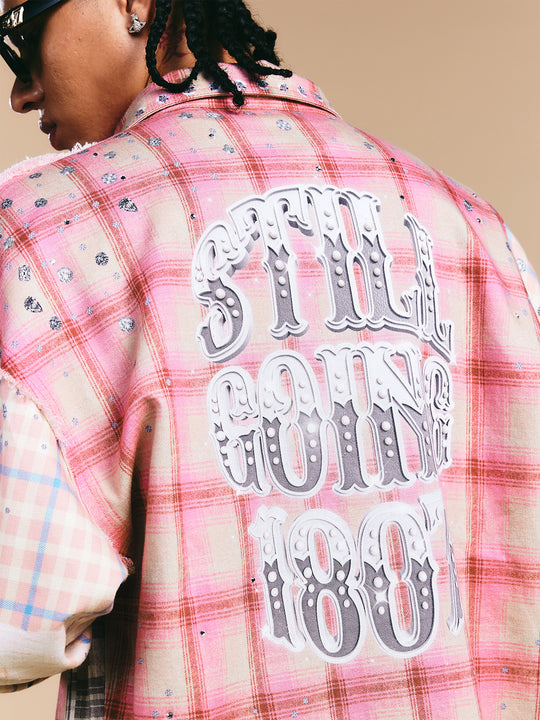 1807 Swarovski Crystal Diamond Plaid Long Sleeve Shirt | Face 3 Face