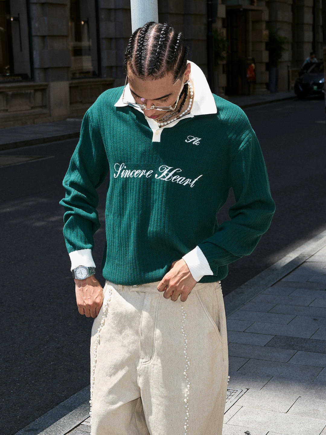 STEEPC Contrast Lapel Polo Knit Sweater | Face 3 Face