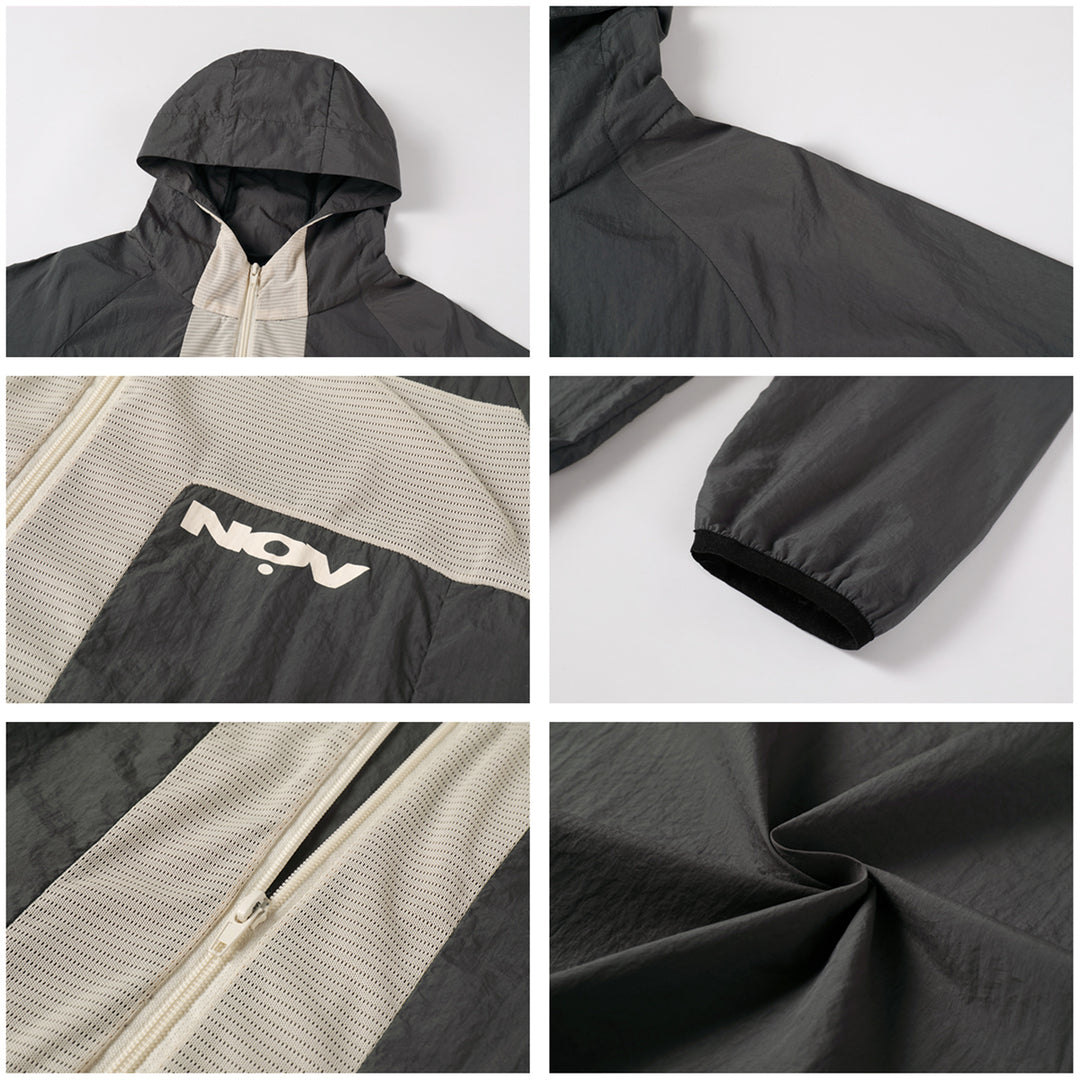 NOVACAM Wrinkled Nylon Mesh-Paneled Hooded Track Jacket | Face 3 Face