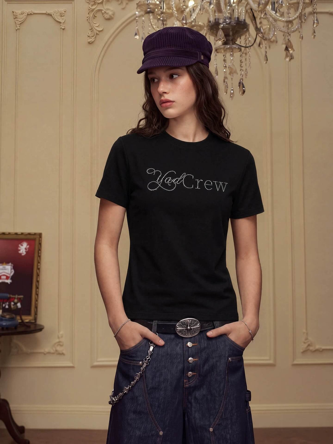 YADcrew Rhinestone Logo Slim Fit Tee | Face 3 Face