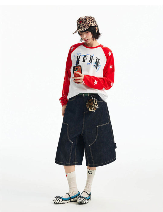 MEDM Star Print Raglan Long Sleeve Tee | Face 3 Face