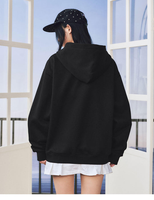 MEDM Dot Pattern Star Patch Studded Zip Up Hoodie | Face 3 Face