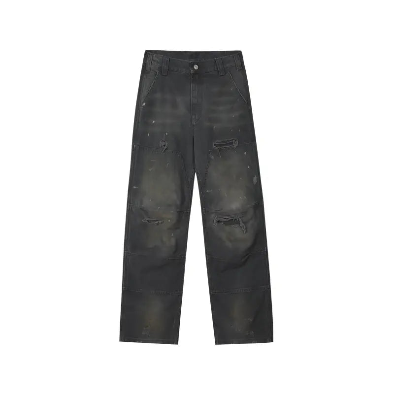 MEDM Double Knee Broken Hole Washed Painter Pants | Face 3 Face