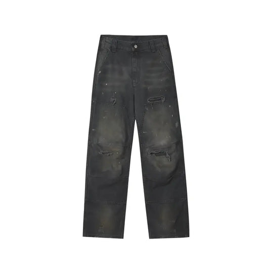 MEDM Double Knee Broken Hole Washed Painter Pants | Face 3 Face