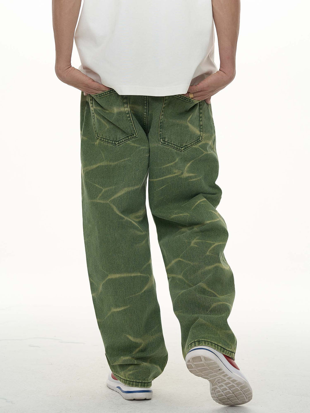 EVILKNIGHT(EK) Green Vintage Water Wave Pattern Washed Jeans | Face 3 Face