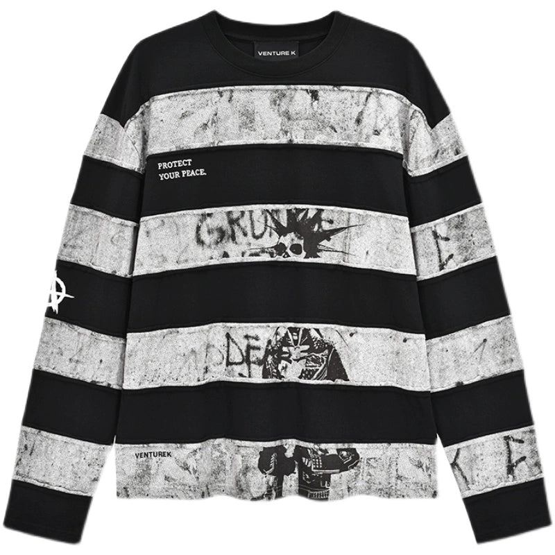 VENTUREK Black Gray Patchwork Long Sleeve Tee | Face 3 Face